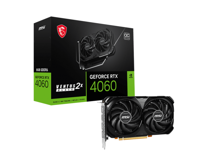 Carte graphique MSI RTX 4060 VENTUS 2X BLACK 8G OC (8.0G, PCI-E, VENTIL.)