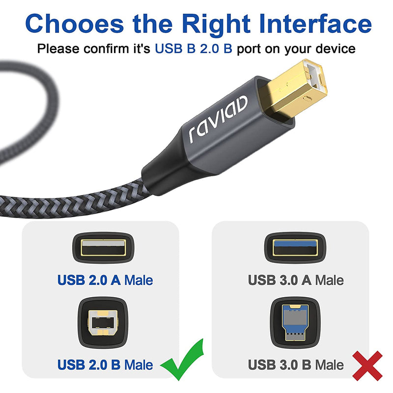 Câble d'imprimante USB B vers USB C, Type B 2.0 Fil de données tressé pour  imprimante HP / epson / canon, scanner, câble d'imprimante USB Type C  compatible avec Macbook Pro