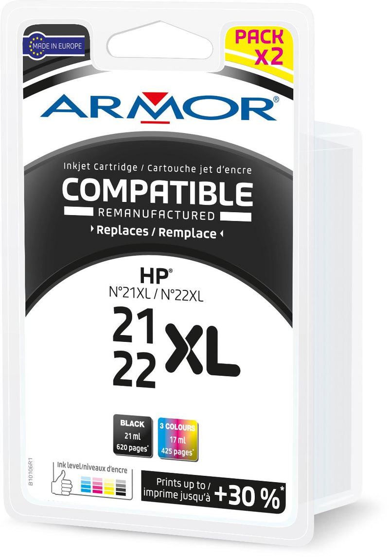 HP PACK 21+22XL NOIRE + COULEUR COMPATIBLE ARMOR - Declic Informatique