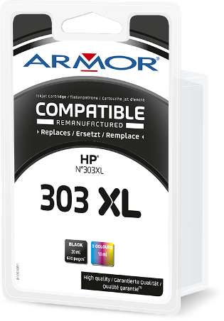 HP PACK 303XL NOIRE + COULEUR COMPATIBLE ARMOR - Declic Informatique